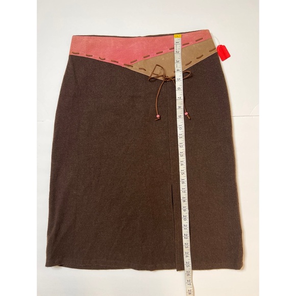 Y2K Monteau Chocolate Brown Pink Faux Suede Knee Length Skirt Sz L Women - Picture 6 of 9